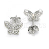 Sterling Silver Stud Earring, Butterfly Design, with White Cubic Zirconia, Polished, Rhodium Finish, 02.336.0023