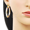 Oro Laminado Medium Hoop, Gold Filled Style Hollow Design, Diamond Cutting Finish, Tricolor, 02.213.0813.40