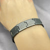 Stainless Steel Solid Bracelet, Greek Key Design, Polished, Black Rhodium Finish, 03.114.0355.1.08