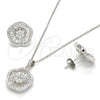 Sterling Silver Earring and Pendant Adult Set, Flower Design, with White Cubic Zirconia and White Crystal, Polished, Rhodium Finish, 10.174.0229