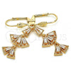 Oro Laminado Long Earring, Gold Filled Style with White Cubic Zirconia, Polished, Golden Finish, 02.323.0065