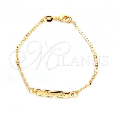 Oro Laminado ID Bracelet, Gold Filled Style Mariner and Love Design, Polished, Golden Finish, 03.32.0285.06