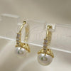 Oro Laminado Huggie Hoop, Gold Filled Style with Ivory Pearl and White Cubic Zirconia, Polished, Golden Finish, 02.213.0456.15