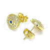 Oro Laminado Stud Earring, Gold Filled Style Evil Eye Design, with Sapphire Blue Cubic Zirconia and White Micro Pave, Polished, Golden Finish, 02.156.0596
