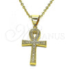 Oro Laminado Religious Pendant, Gold Filled Style Cross Design, with White Micro Pave, Polished, Golden Finish, 05.342.0088