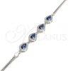Sterling Silver Fancy Bracelet, Teardrop Design, with Sapphire Blue and White Cubic Zirconia, Polished, Rhodium Finish, 03.286.0015.1.07