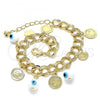 Oro Laminado Charm Bracelet, Gold Filled Style Evil Eye Design, White Resin Finish, Golden Finish, 03.331.0185.08