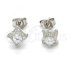 Sterling Silver Stud Earring, with White Cubic Zirconia and White Micro Pave, Polished, Rhodium Finish, 02.186.0026