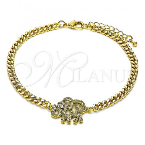 Oro Laminado Fancy Bracelet, Gold Filled Style Elephant Design, with White and Garnet Micro Pave, Polished, Golden Finish, 03.368.0073.08