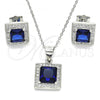 Sterling Silver Earring and Pendant Adult Set, with Sapphire Blue Cubic Zirconia and White Micro Pave, Polished, Rhodium Finish, 10.175.0069.1