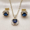 Oro Laminado Earring and Pendant Adult Set, Gold Filled Style Cluster and Baguette Design, with Sapphire Blue and White Cubic Zirconia, Polished, Golden Finish, 10.196.0196