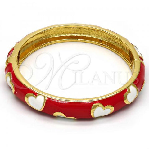 Oro Laminado Individual Bangle, Gold Filled Style Heart Design, Red Enamel Finish, Golden Finish, 07.246.0011.4.05 (11 MM Thickness, Size 5 - 2.50 Diameter)