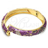 Oro Laminado Individual Bangle, Gold Filled Style Flower Design, Purple Enamel Finish, Golden Finish, 07.246.0008.05 (10 MM Thickness, Size 5 - 2.50 Diameter)