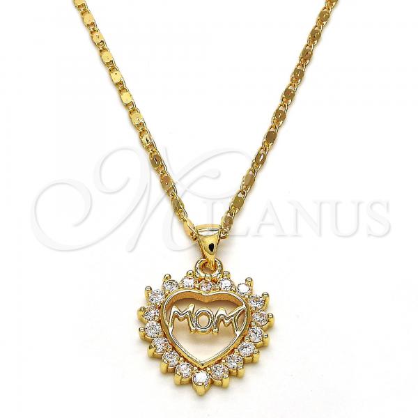 Oro Laminado Pendant Necklace, Gold Filled Style Mom Design, with White Cubic Zirconia, Polished, Golden Finish, 04.63.1274.18
