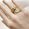 Oro Laminado Multi Stone Ring, Gold Filled Style Shell Design, with White Cubic Zirconia and Ivory Pearl, Polished, Golden Finish, 01.341.0163