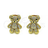 Oro Laminado Stud Earring, Gold Filled Style Teddy Bear Design, with White and Black Micro Pave, Polished, Golden Finish, 02.342.0198