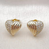 Oro Laminado Stud Earring, Gold Filled Style Heart Design, with White Cubic Zirconia, Polished, Golden Finish, 02.411.0011
