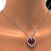 Rhodium Plated Pendant Necklace, Heart Design, with Padparadscha Swarovski Crystals and White Micro Pave, Polished, Rhodium Finish, 04.239.0014.3.16