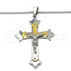 Stainless Steel Pendant Necklace, Crucifix Design, with White Cubic Zirconia, Polished, Two Tone, 04.116.0022.30