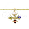 Oro Laminado Pendant Necklace, Gold Filled Style with Multicolor Cubic Zirconia, Polished, Golden Finish, 04.210.0028.18