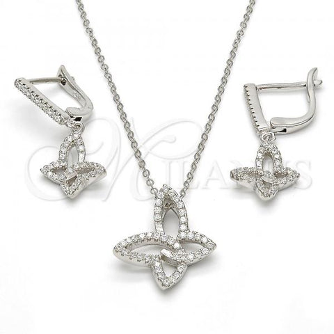 Sterling Silver Earring and Pendant Adult Set, Butterfly Design, with White Cubic Zirconia, Polished, Rhodium Finish, 10.286.0015