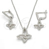 Sterling Silver Earring and Pendant Adult Set, Butterfly Design, with White Cubic Zirconia, Polished, Rhodium Finish, 10.286.0015