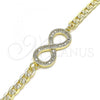 Oro Laminado Fancy Bracelet, Gold Filled Style Infinite Design, with White Micro Pave, Polished, Golden Finish, 03.156.0023.08