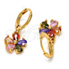 Oro Laminado Dangle Earring, Gold Filled Style Flower Design, with Multicolor Cubic Zirconia, Polished, Golden Finish, 02.217.0059.1