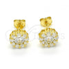Sterling Silver Stud Earring, Flower Design, with White Cubic Zirconia, Polished, Golden Finish, 02.186.0021.5