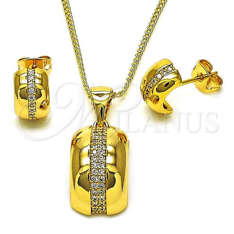 Oro Laminado Earring and Pendant Adult Set, Gold Filled Style with White Micro Pave, Polished, Golden Finish, 10.342.0161