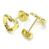 Oro Laminado Stud Earring, Gold Filled Style Heart Design, with Garnet Micro Pave, Polished, Golden Finish, 02.156.0469.2