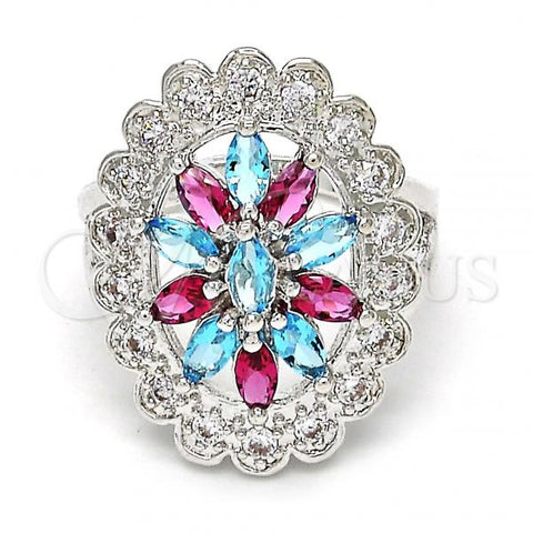 Rhodium Plated Multi Stone Ring, with Multicolor and White Cubic Zirconia, Polished, Rhodium Finish, 01.206.0001.1.07 (Size 7)