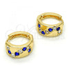 Oro Laminado Huggie Hoop, Gold Filled Style with Sapphire Blue and White Crystal, Polished, Golden Finish, 02.165.0129.5