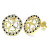 Oro Laminado Stud Earring, Gold Filled Style Flower Design, with Black and White Micro Pave, Polished, Golden Finish, 02.233.0017.1