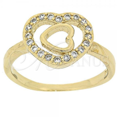 Oro Laminado Multi Stone Ring, Gold Filled Style Heart Design, with White Cubic Zirconia, Polished, Golden Finish, 5.173.006.09 (Size 9)