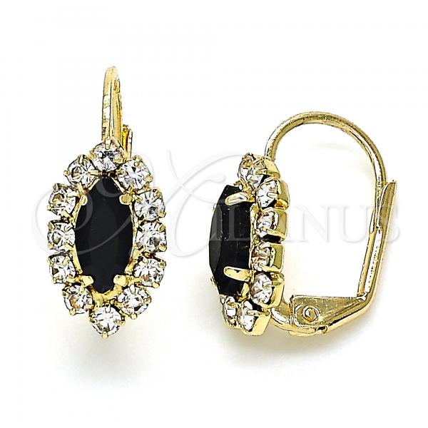 Oro Laminado Leverback Earring, Gold Filled Style Leaf Design, with Black and White Cubic Zirconia, Polished, Golden Finish, 02.122.0082.1