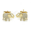 Oro Laminado Stud Earring, Gold Filled Style Elephant Design, with White Micro Pave, Polished, Golden Finish, 02.344.0088