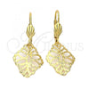 Oro Laminado Dangle Earring, Gold Filled Style Leaf Design, Diamond Cutting Finish, Golden Finish, 5.068.017