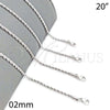 Rhodium Plated Basic Necklace, Rope Design, Polished, Rhodium Finish, 5.222.036.1.20
