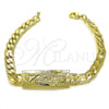 Oro Laminado Fancy Bracelet, Gold Filled Style San Judas and Pave Figaro Design, Polished, Golden Finish, 03.351.0162.08
