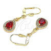 Oro Laminado Long Earring, Gold Filled Style Teardrop Design, with Garnet Cubic Zirconia and White Micro Pave, Polished, Golden Finish, 02.213.0334.5