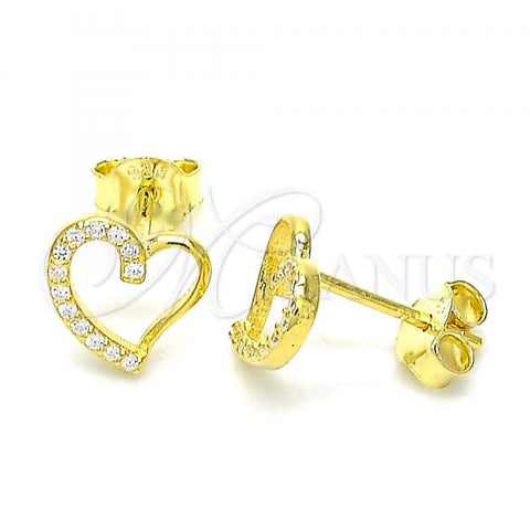 Sterling Silver Stud Earring, Heart Design, with White Micro Pave, Polished, Golden Finish, 02.369.0003.2