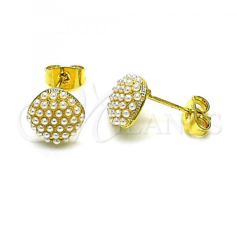 Oro Laminado Stud Earring, Gold Filled Style with Ivory Pearl, Polished, Golden Finish, 02.379.0044