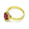 Oro Laminado Multi Stone Ring, Gold Filled Style Heart Design, with Garnet Cubic Zirconia, Polished, Golden Finish, 01.341.0075.2