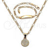 Oro Laminado Necklace and Bracelet, Gold Filled Style Money Sign Design, Polished, Golden Finish, 06.63.0258