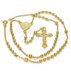 Gold Tone Thin Rosary, Altagracia and Crucifix Design, Polished, Golden Finish, 09.213.0002.18.GT