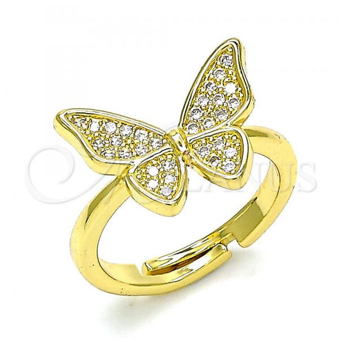 Oro Laminado Multi Stone Ring, Gold Filled Style Butterfly Design, with White Micro Pave, Polished, Golden Finish, 01.341.0047