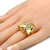 Oro Laminado Multi Stone Ring, Gold Filled Style Butterfly Design, with White Crystal, Polished, Golden Finish, 01.241.0017.09 (Size 9)