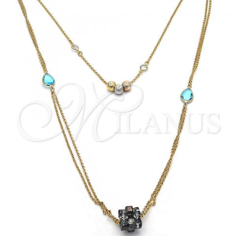 Oro Laminado Fancy Necklace, Gold Filled Style Teardrop Design, with Multicolor Crystal, Matte Finish, Golden Finish, 04.65.0182.18