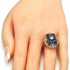 Oro Laminado Multi Stone Ring, Gold Filled Style Flower Design, with Sapphire Blue and White Cubic Zirconia, Polished, Golden Finish, 01.266.0025.1.07 (Size 7)